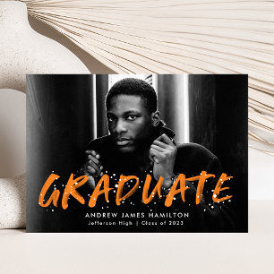 Orange Modern Paint Splatter Photo Graduation Announcement