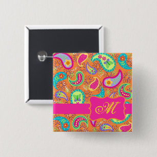 Orange Modern Paisley Whimsy Pattern 15 Cm Square Badge