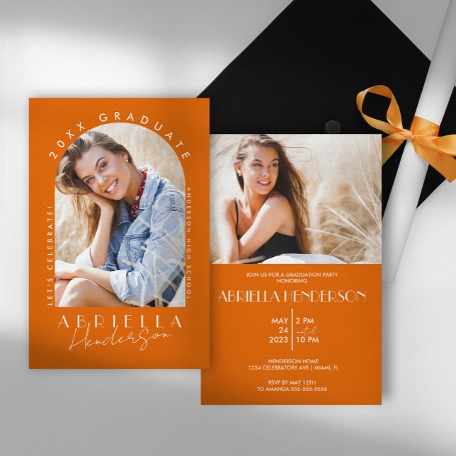 Orange Modern Photo Graduation Invitation (Creator Uploaded)