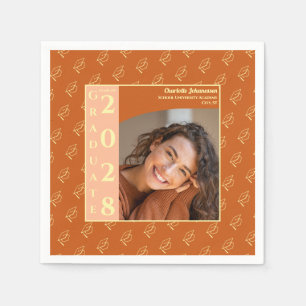 Orange Modern Photo Graduation Party Napkin