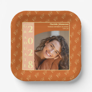 Orange Modern Photo Graduation Party Paper Plate