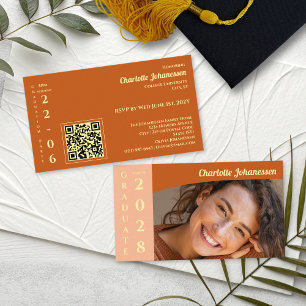Orange Modern Photo  QR Code Graduation Party  Enclosure Card