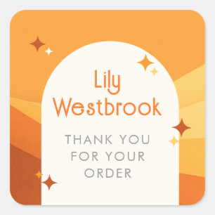 Orange Modern Retro Groovy Business Thank You Square Sticker