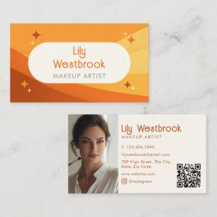 Orange Modern Retro Groovy Vintage Photo QR Code Business Card