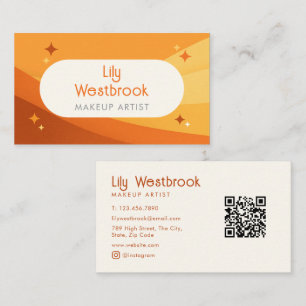 Orange Modern Retro Groovy Vintage Stylish QR Code Business Card