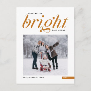 Orange Modern Script Bright Days Ahead Photo Holiday Postcard