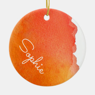 Orange modern simple watercolor Christmas name Ceramic Ornament