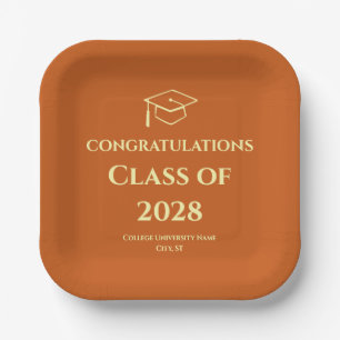 Orange Modern Typography Graduation Party Paper Plate