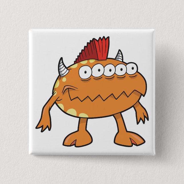 orange mohawk monster many eyes 15 cm square badge (Front)