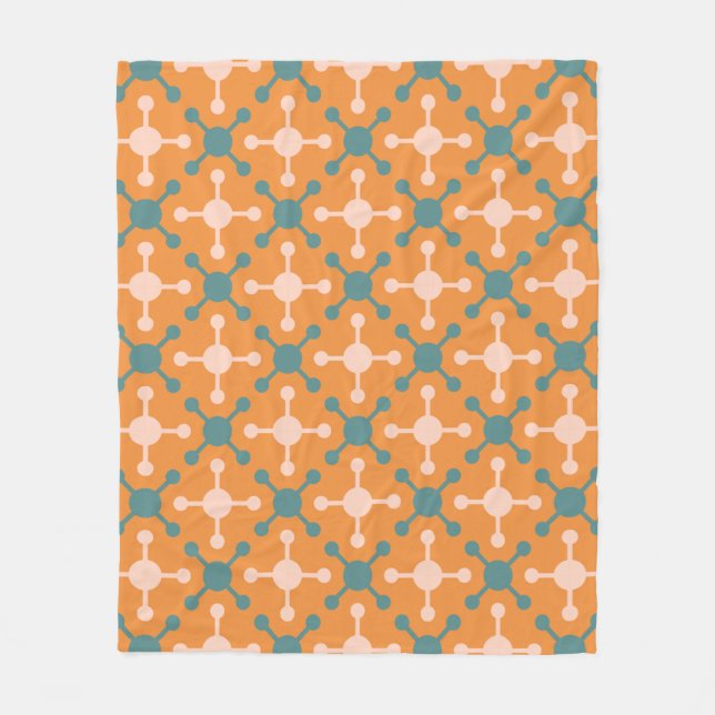 Orange Molecule Shape Geometric Retro Pattern  Fleece Blanket (Front)