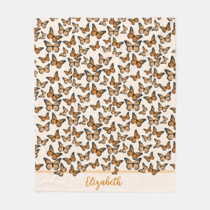 Orange Monarch Butterflies Custom Name  Fleece Blanket