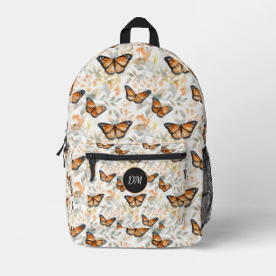 Orange Monarch Butterfly Pattern Monogram Printed Backpack