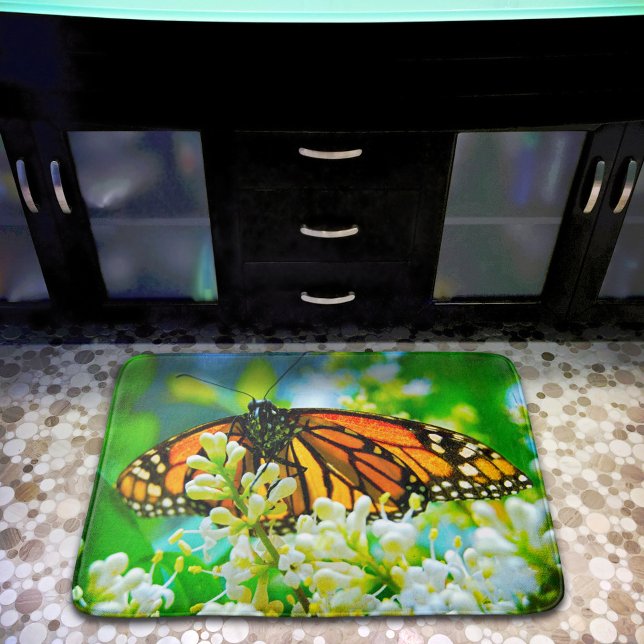 Orange Monarch Butterfly Photo Modern Simple Bold Bath Mat (Creator Uploaded)