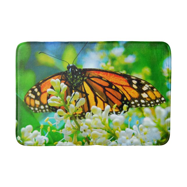 Orange Monarch Butterfly Photo Modern Simple Bold Bath Mat (Front)