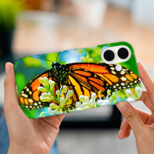 Orange monarch butterfly photo stylish modern bold iPhone 16 case