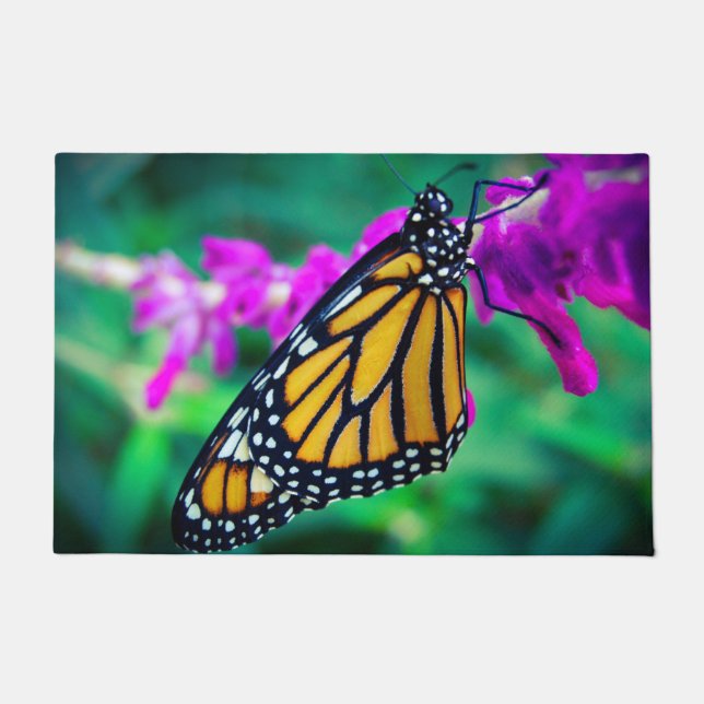 Orange monarch butterfly purple flower photo bold doormat (Front)