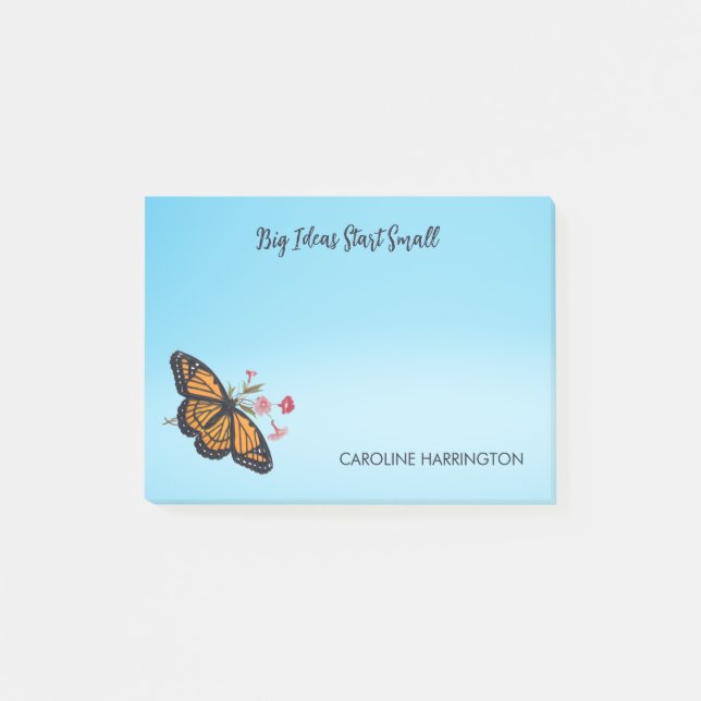 Orange Monarch Butterfly Sky Blue Inspirational  Post-it Notes (Front)