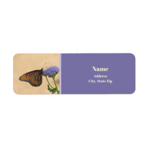 Orange Monarch Purple Flower Photo Butterfly Return Address Label