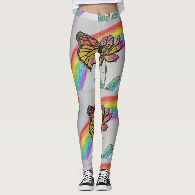 Orange Monarch Rainbow Watercolor Leggings (Front)