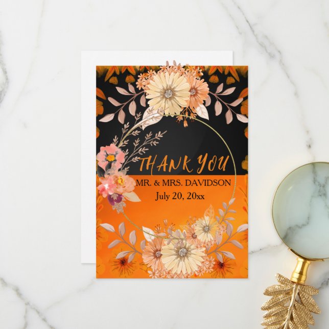 Orange Monochrome Floral Boho Folded Invitation (Front/Back In Situ)