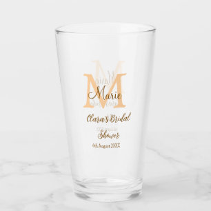 Orange monogram bridal shower add name modern simp glass