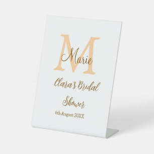 Orange monogram bridal shower add name modern simp pedestal sign