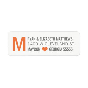 Orange Monogram Custom Return Address Label
