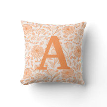 Orange Monogram Floral Girls Throw Pillow