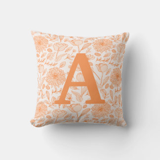 Orange Monogram Floral Girls Throw Pillow
