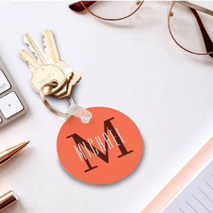 Orange Monogram Initial & First Name Key Ring