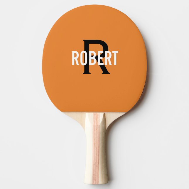 Orange monogram name ping pong paddle (Front)