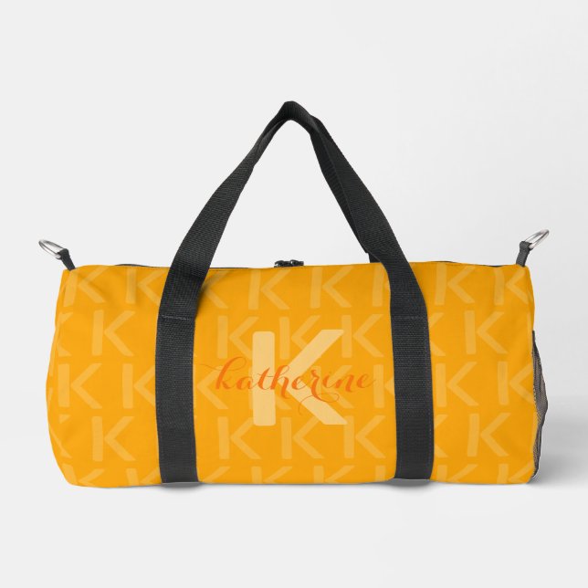 Orange Monogram Pattern with Name Duffle Bag (Front)