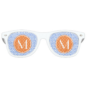 Orange Monogram Personalised Name Blue Owls Retro Sunglasses