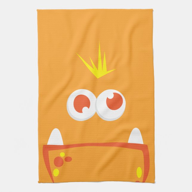 Orange Monster Face Kitchen Towel (Vertical)