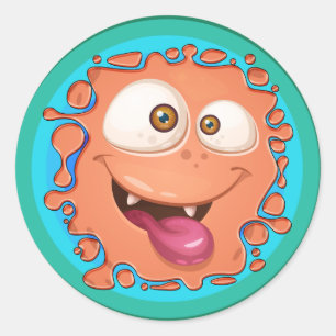 Orange Monster Face Splat Classic Round Sticker