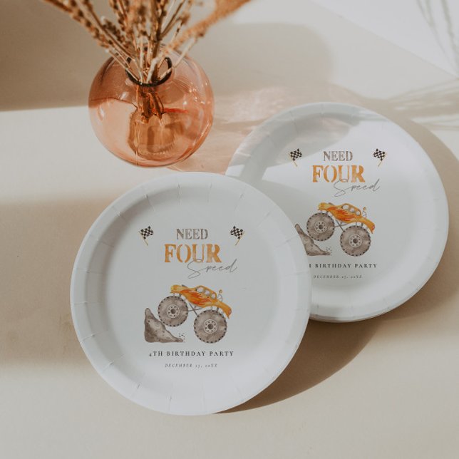 Orange Monster Trucks Birthday  Paper Plate (Creator Uploaded)