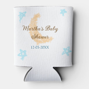 Orange moon blue stars glitter baby shower sparkle can cooler