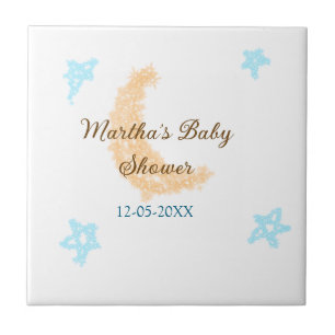 Orange moon blue stars glitter baby shower sparkle ceramic tile