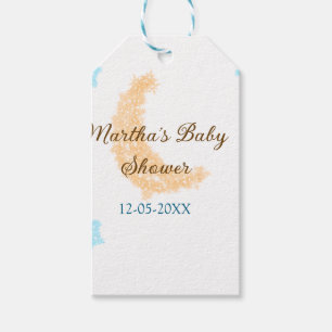 Orange moon blue stars glitter baby shower sparkle gift tags