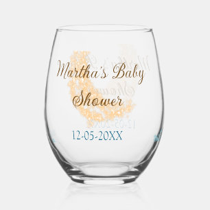 Orange moon blue stars glitter baby shower sparkle stemless wine glass