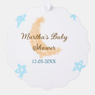 Orange moon blue stars glitter baby shower sparkle tree decoration card