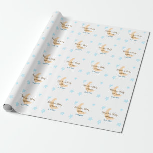 Orange moon blue stars glitter baby shower sparkle wrapping paper