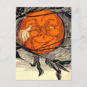 Orange Moon Vintage Illustration  Postcard