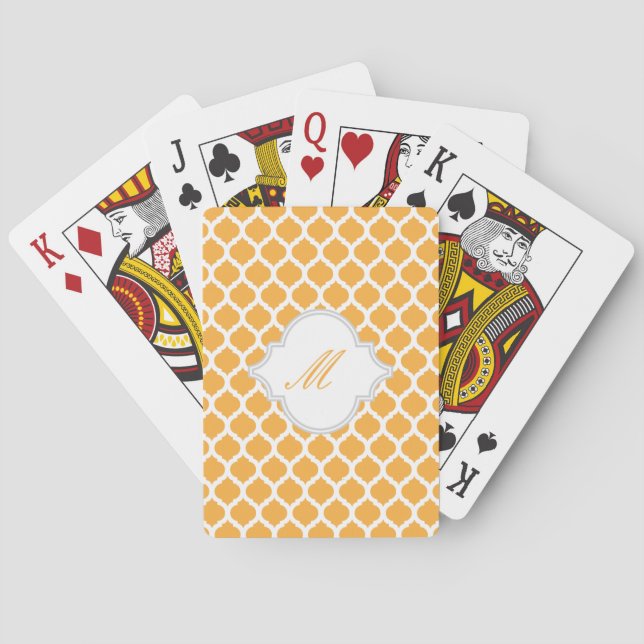 Orange Moroccan Pattern w/ Monogram Playing Cards (Back)