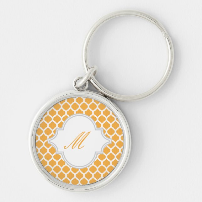 Orange Moroccan Pattern with Monogram Keychains (Front)