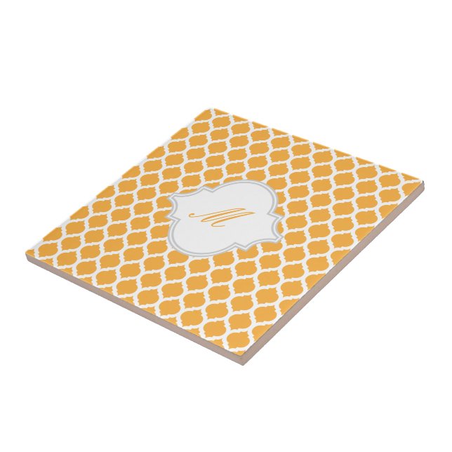 Orange Moroccan Pattern with Monogram Tile Trivet (Side)