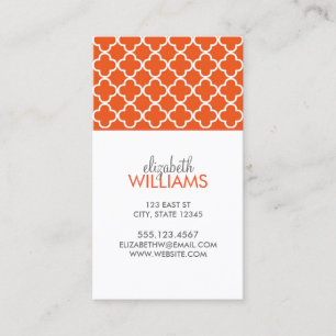 Orange Moroccan Quatrefoil Pattern Business Card