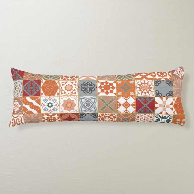 Orange Moroccan tile Body Cushion (Front)