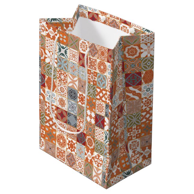 Orange Moroccan tile Medium Gift Bag (Front Angled)