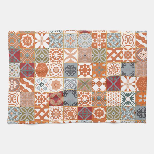 Orange Moroccan tile Tea Towel (Horizontal)